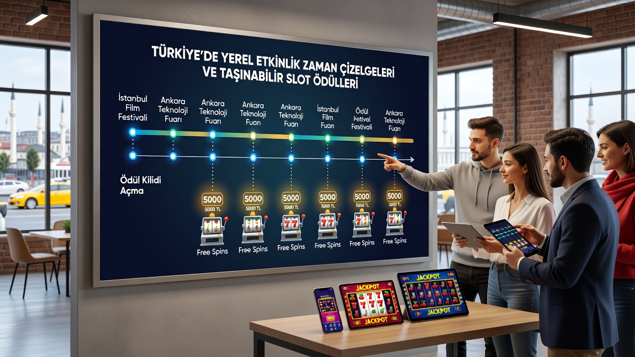Mobile Slot-Schnittstelle mit Belohnungsfreischaltungen während eines lokalen Ereignisses in der Türkei